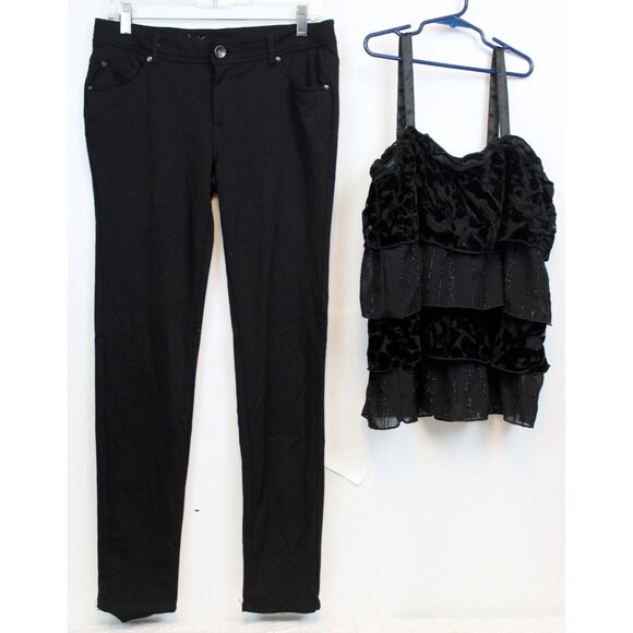 Early 00s VTG Justice Black 2pc Outfit sz 18 NWT Tank Top Layered Pants Velvet - Picture 1 of 13